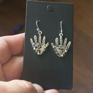 STERLING SILVER NATIVE AMERICAN INSPIRED ANCESTOR HAND STORY TELLER EARRINGS